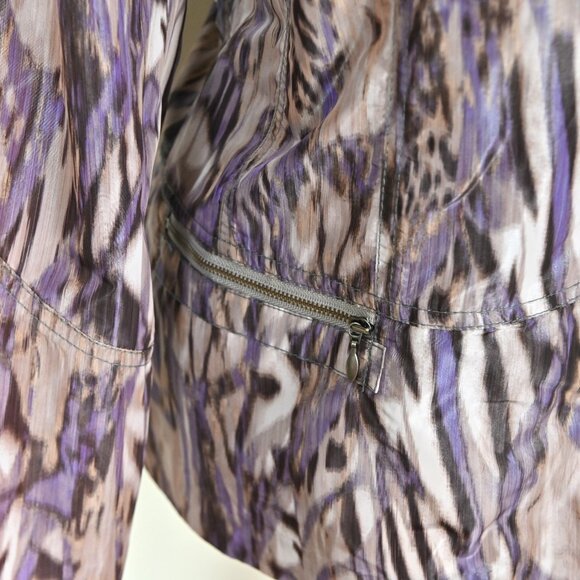 Chicos Sz3 80s Animal Print Zebra Boho Snap Zip Pocket Purple Windbreaker Jacket - Picture 5 of 16